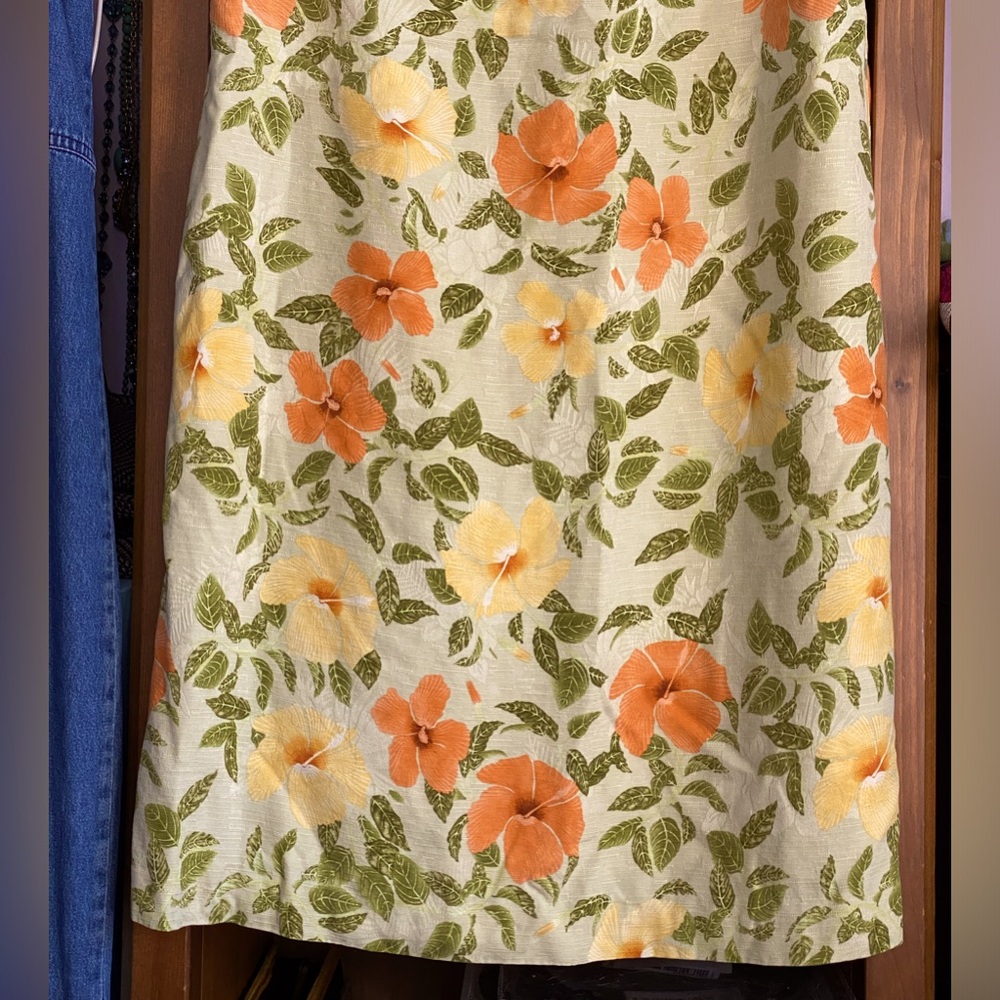 NWOT Tommy Bahama 100% silk sheath midi dress,orange/yellow hibiscus pattern,4 - Picture 2 of 14